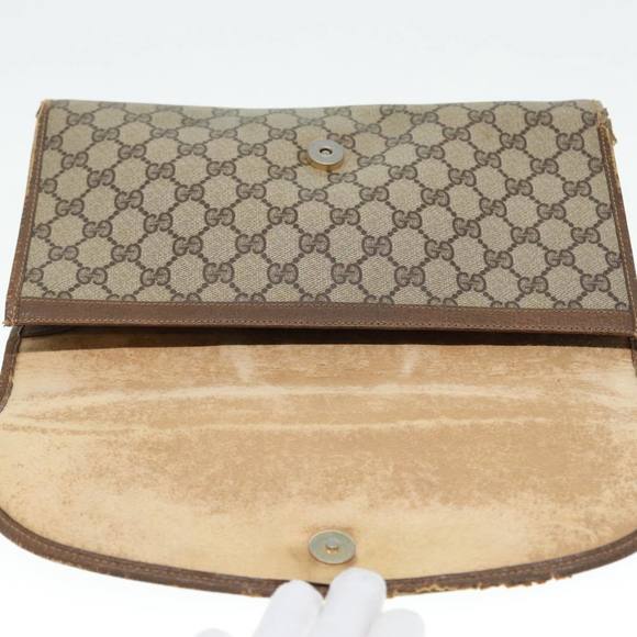 GUCCI GG Supreme Web Sherry Line Clutch Bag PVC Beige Red 89 01 031 Auth 89507 - Picture 9 of 16